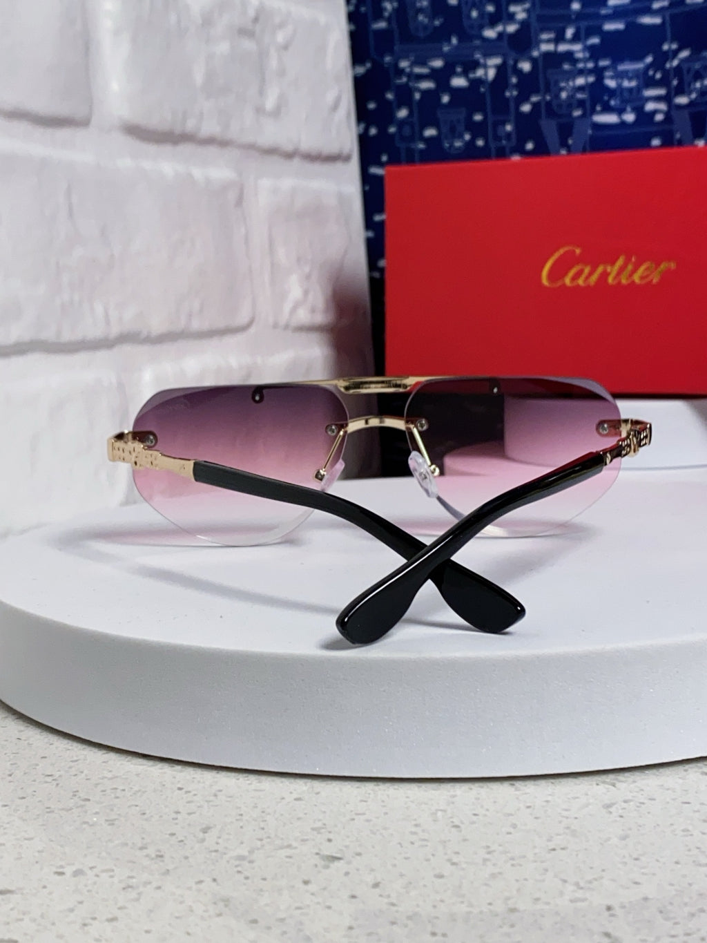 Cartier Lightweight Metal Rimless Purple Lens Sunglasses for Men & Women - detail image 3