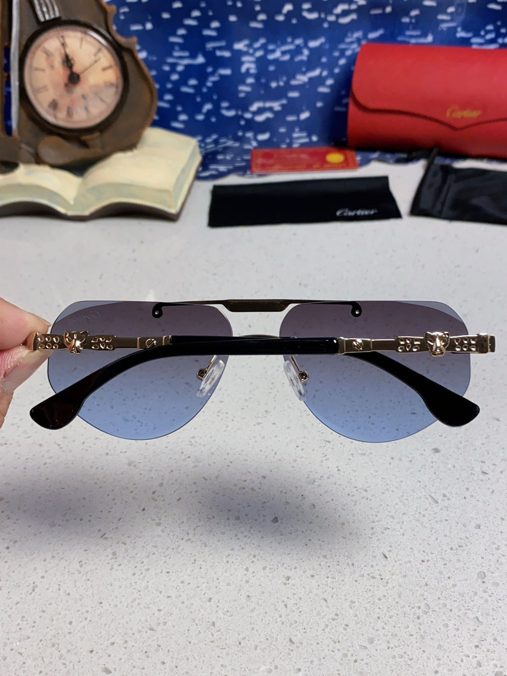 Cartier Lightweight Metal Rimless Blue Lens Sunglasses for Men & Wome - 465795 - detail image 5