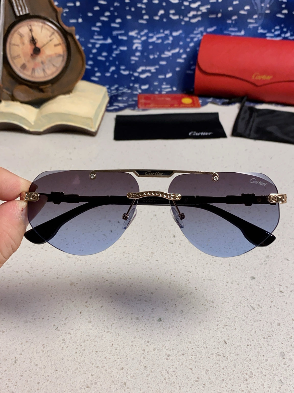 Cartier Lightweight Metal Rimless Blue Lens Sunglasses for Men & Wome - 465795 - detail image 4