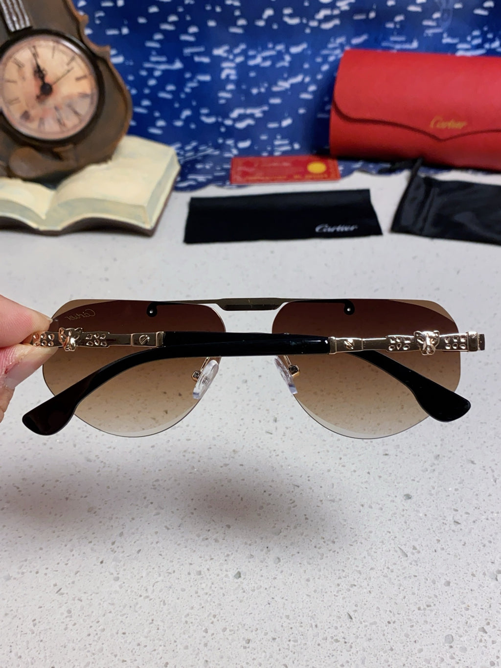 Cartier Lightweight Metal Rimless Brown Lens Sunglasses for Men & Wom - 465796 - detail image 5