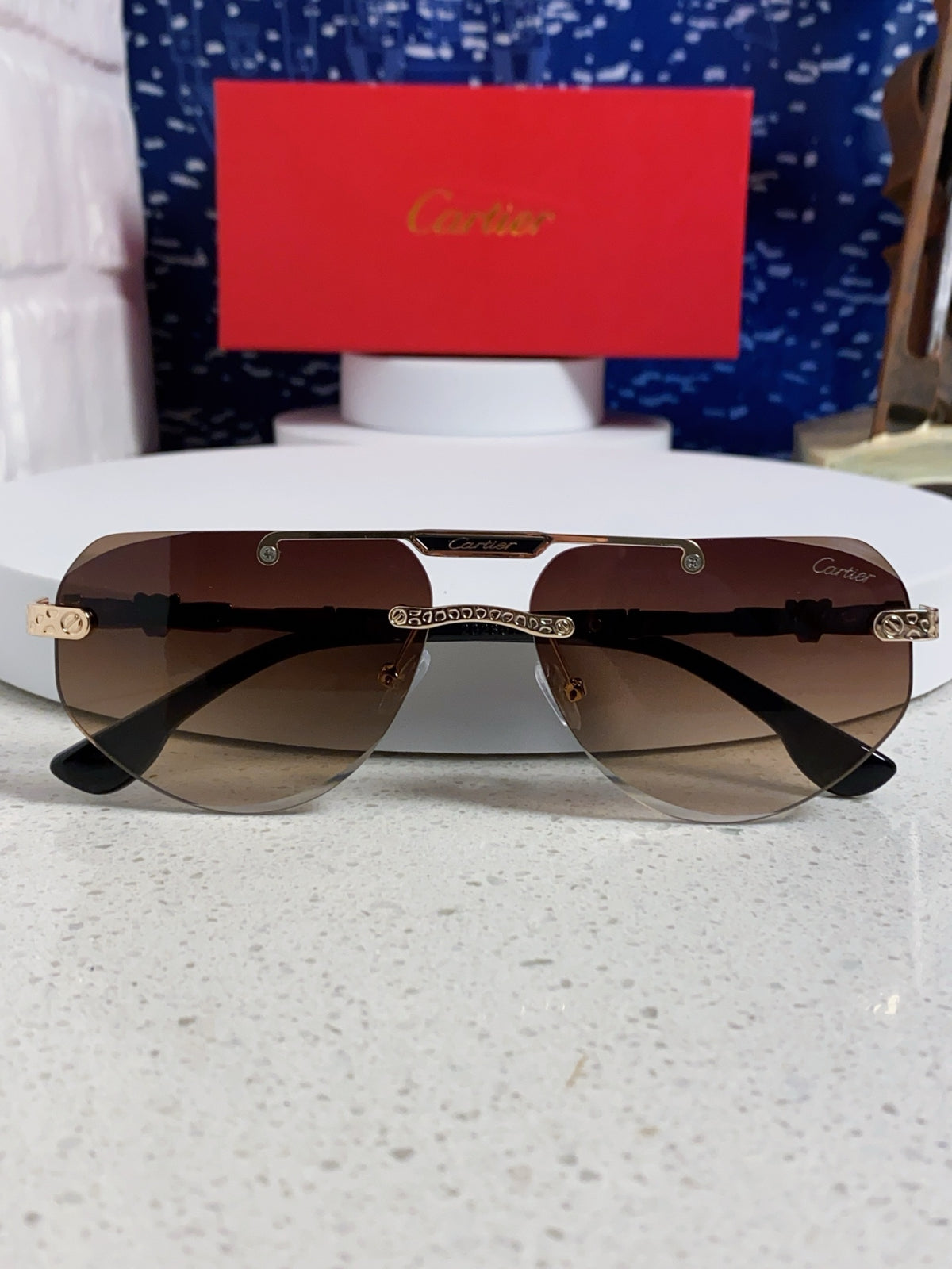 Cartier Lightweight Metal Rimless Brown Lens Sunglasses for Men & Wom - 465796 - detail image 9
