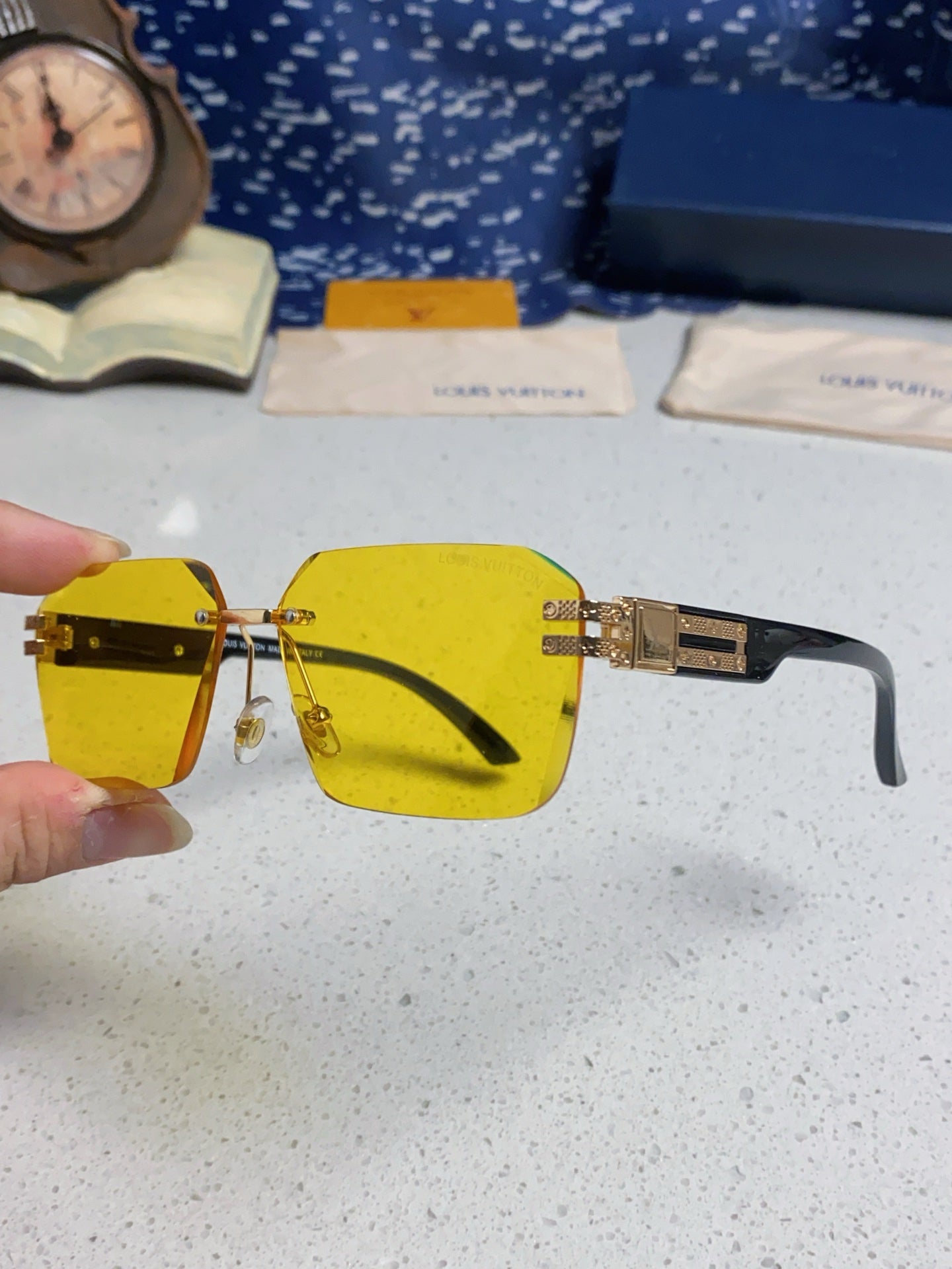 Louis Vuitton Lightweight Rimless Yellow Lens Sunglasses for Men & Women - detail image 6