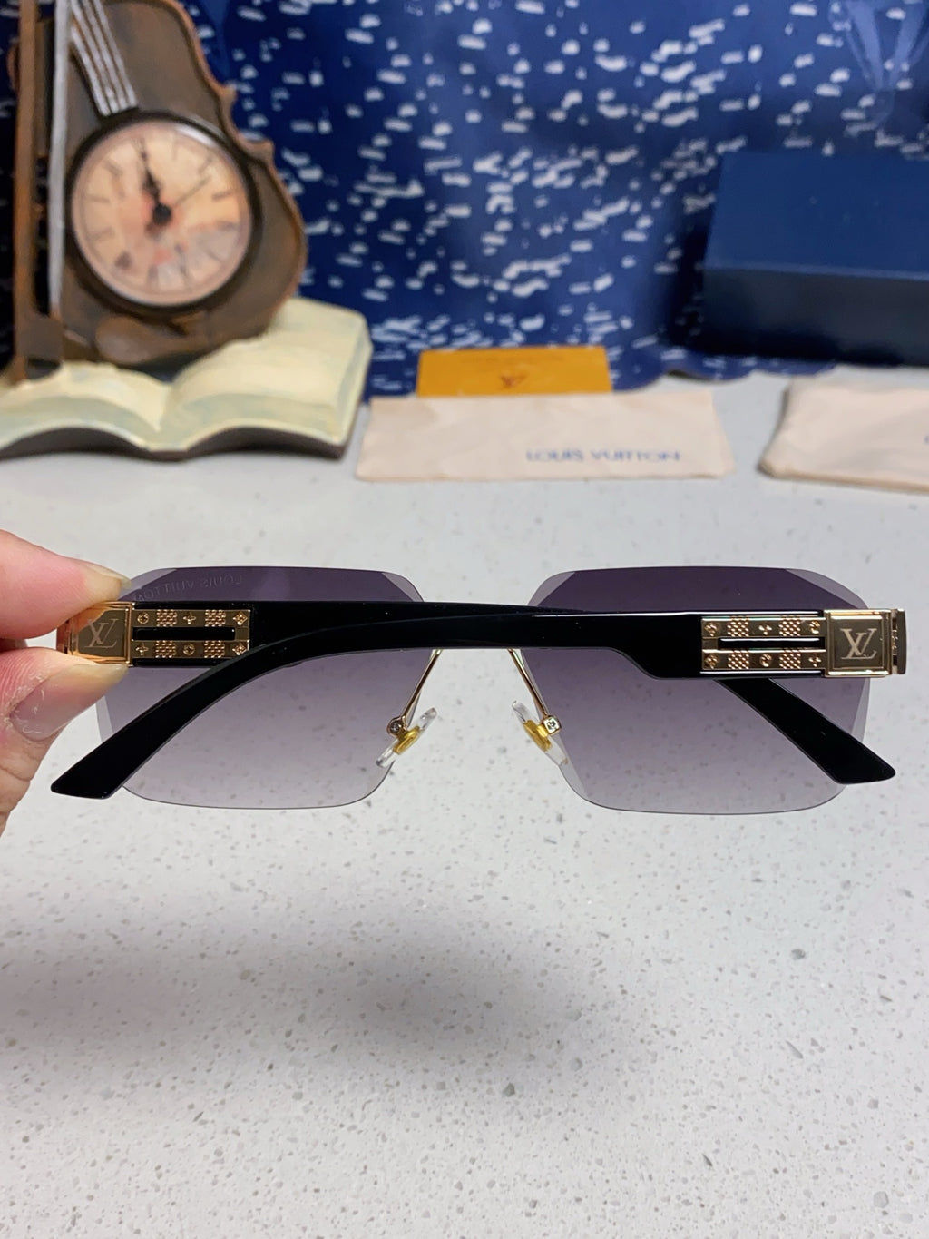 Louis Vuitton Lightweight Rimless Silver Lens Sunglasses for Men & Women - detail image 5