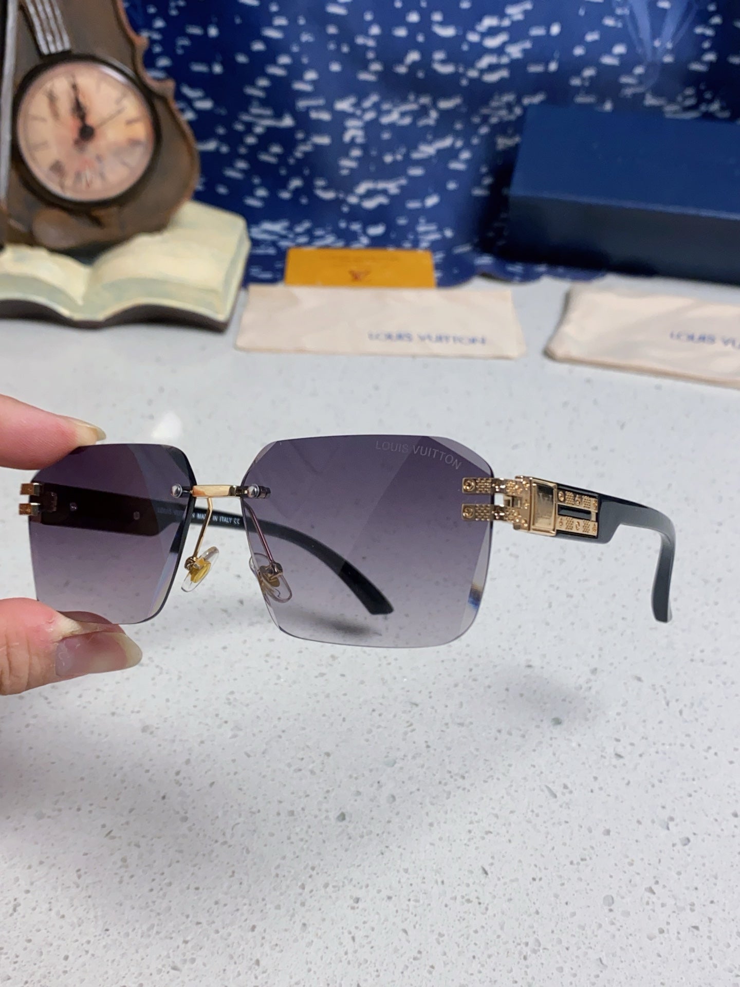 Louis Vuitton Lightweight Rimless Silver Lens Sunglasses for Men & Women - detail image 6