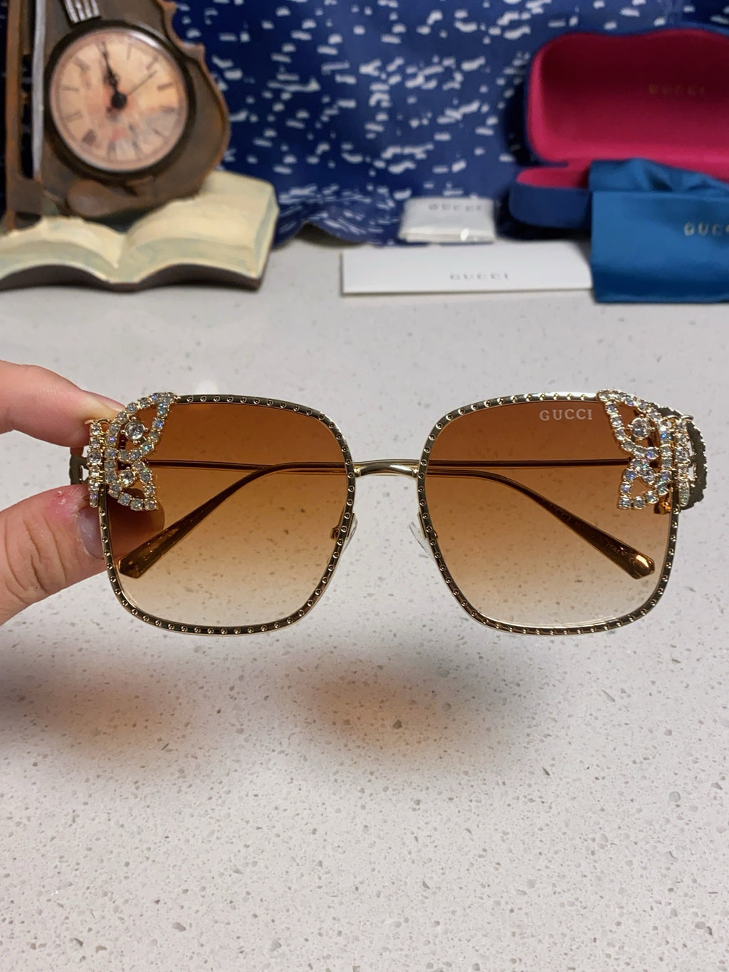 Gucci Square Gold Lens Sunglasses for Women - detail image 4