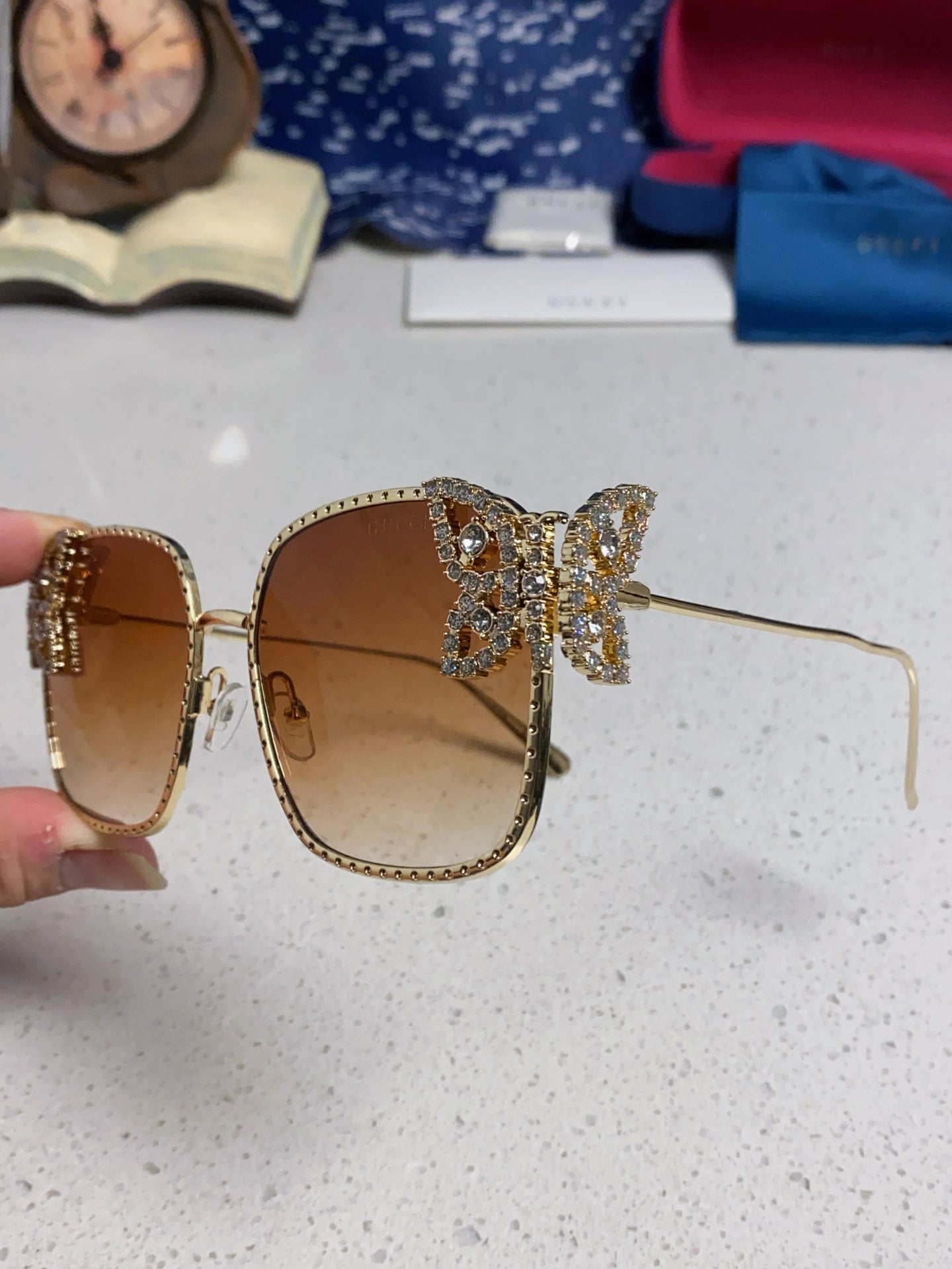 Gucci Square Gold Lens Sunglasses for Women - detail image 6