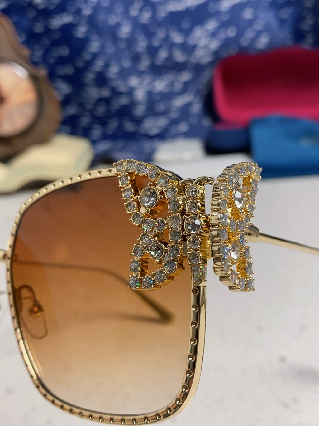 Gucci Square Gold Lens Sunglasses for Women - detail image 7
