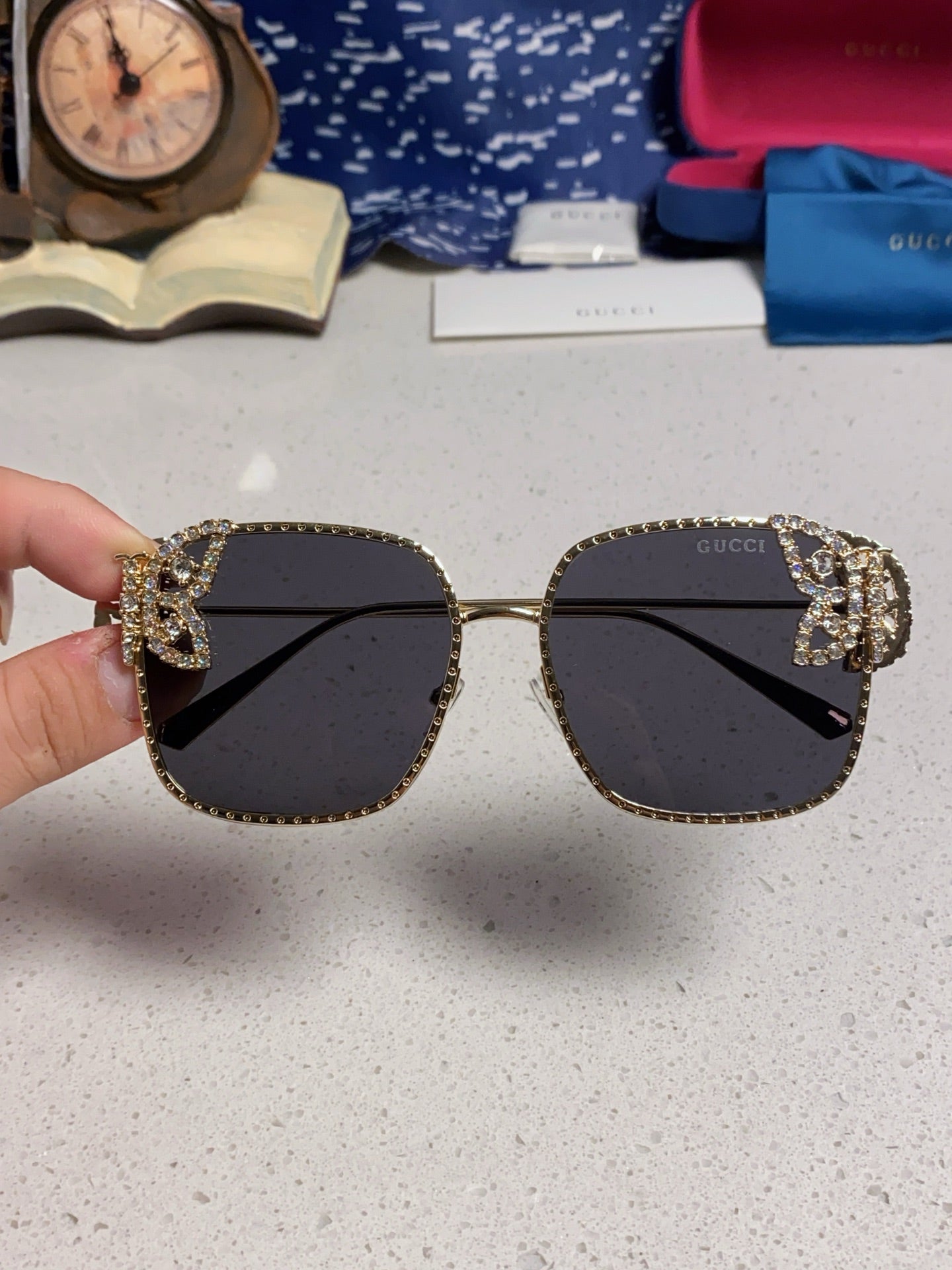 Gucci Square Black Lens Sunglasses for Women - 132230 - detail image 4