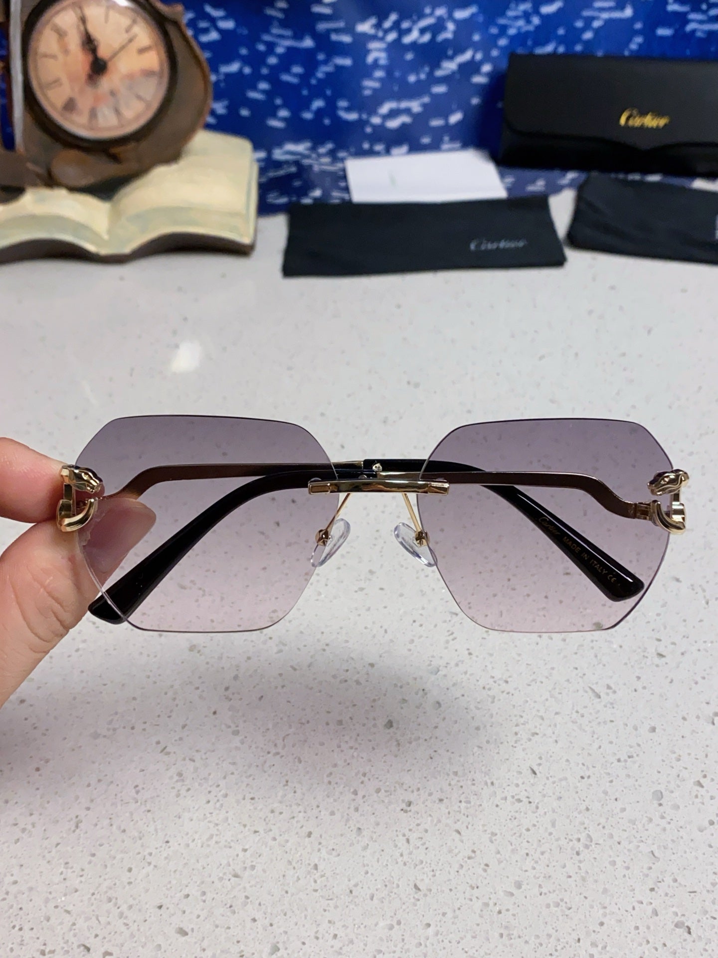 Cartier Lightweight Metal Rimless Silver Lens Sunglasses for Men & Wo - 432226 - detail image 4