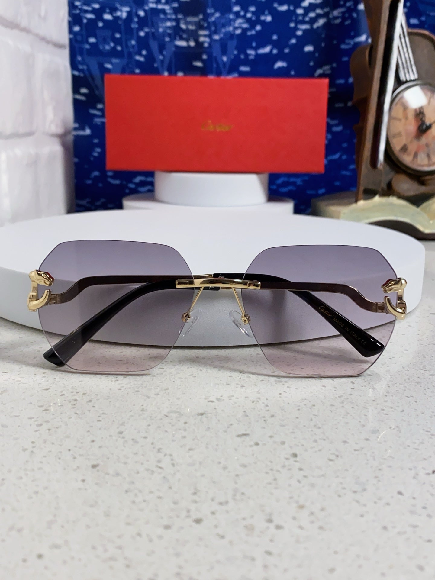 Cartier Lightweight Metal Rimless Silver Lens Sunglasses for Men & Wo - 158529 - detail image 9
