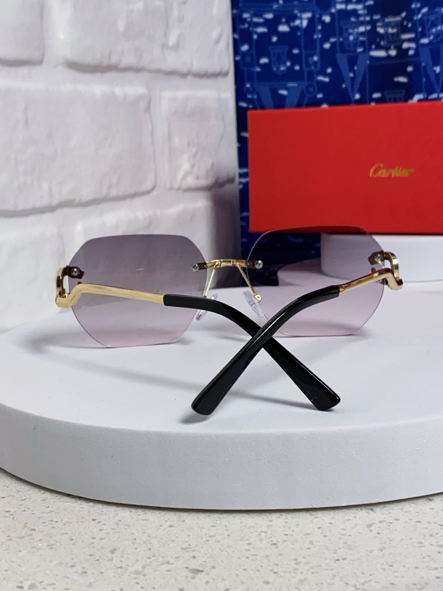Cartier Lightweight Metal Rimless Silver Lens Sunglasses for Men & Wo - 158529 - detail image 3