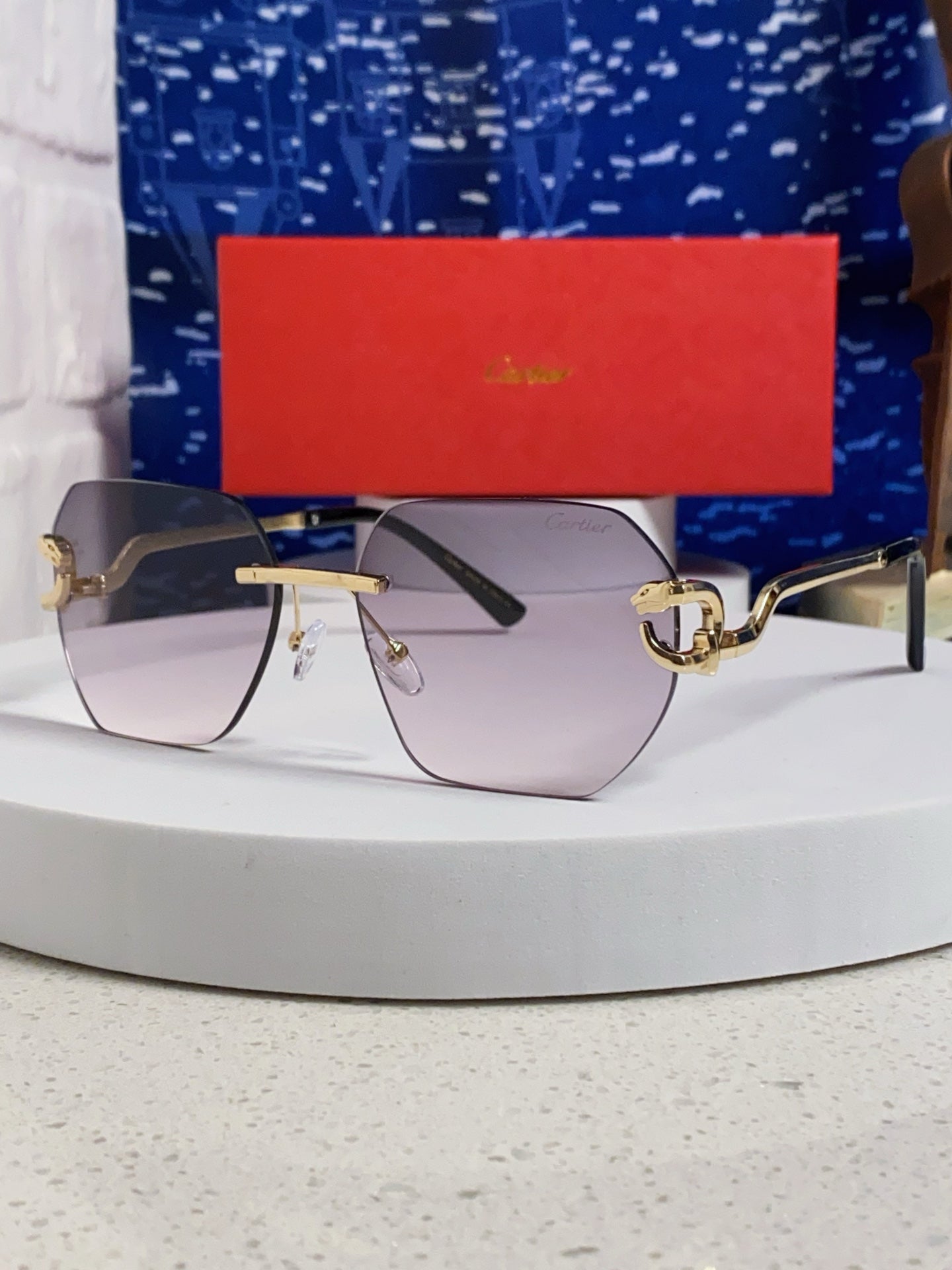 Cartier Lightweight Metal Rimless Silver Lens Sunglasses for Men & Wo - 158529