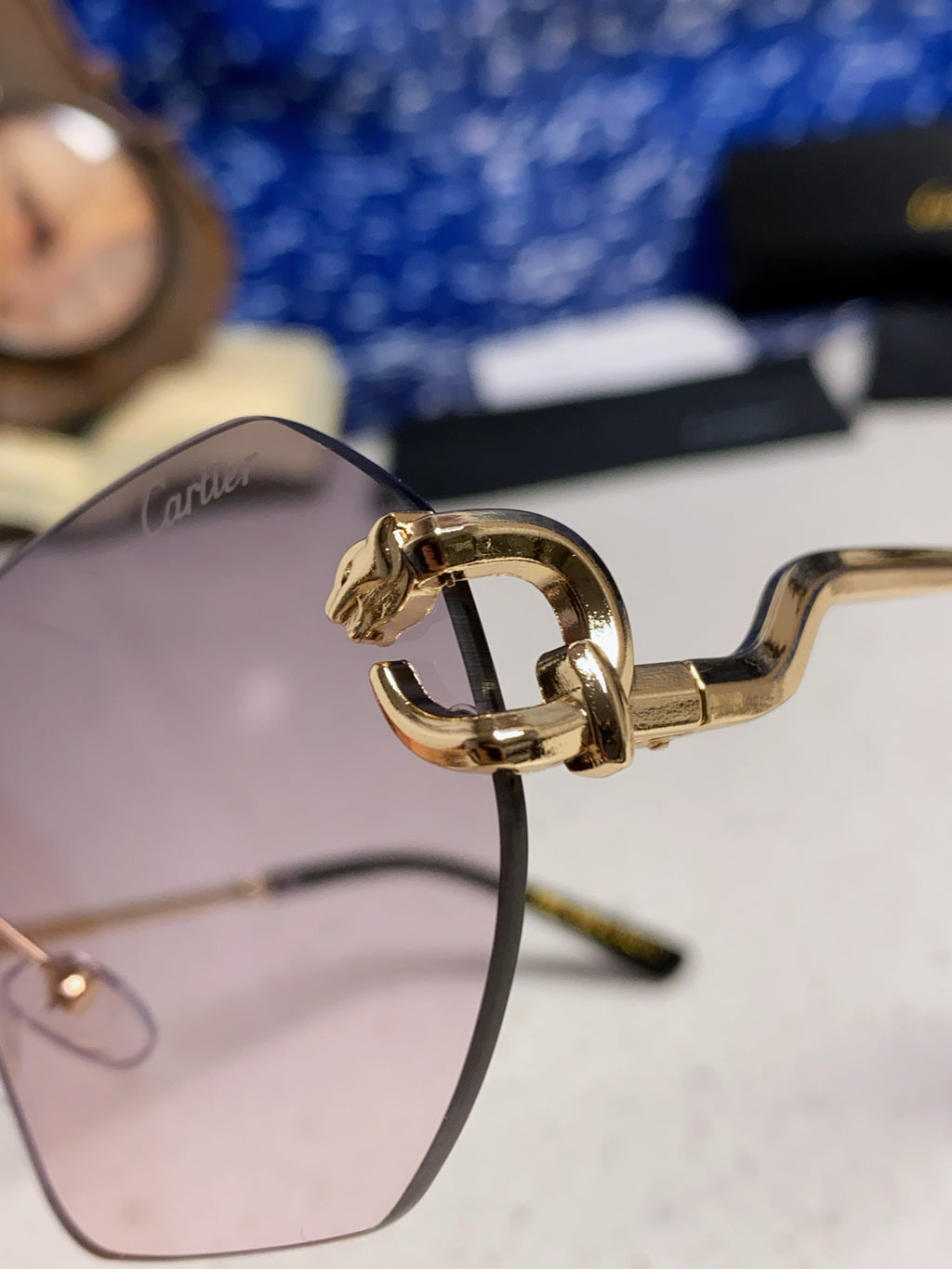 Cartier Lightweight Metal Rimless Silver Lens Sunglasses for Men & Wo - 158529 - detail image 7
