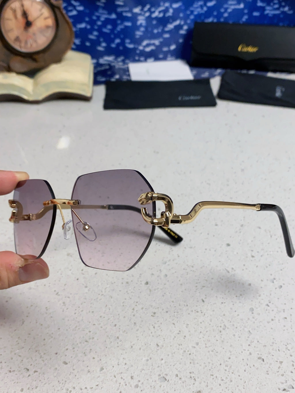 Cartier Lightweight Metal Rimless Silver Lens Sunglasses for Men & Wo - 158529 - detail image 6