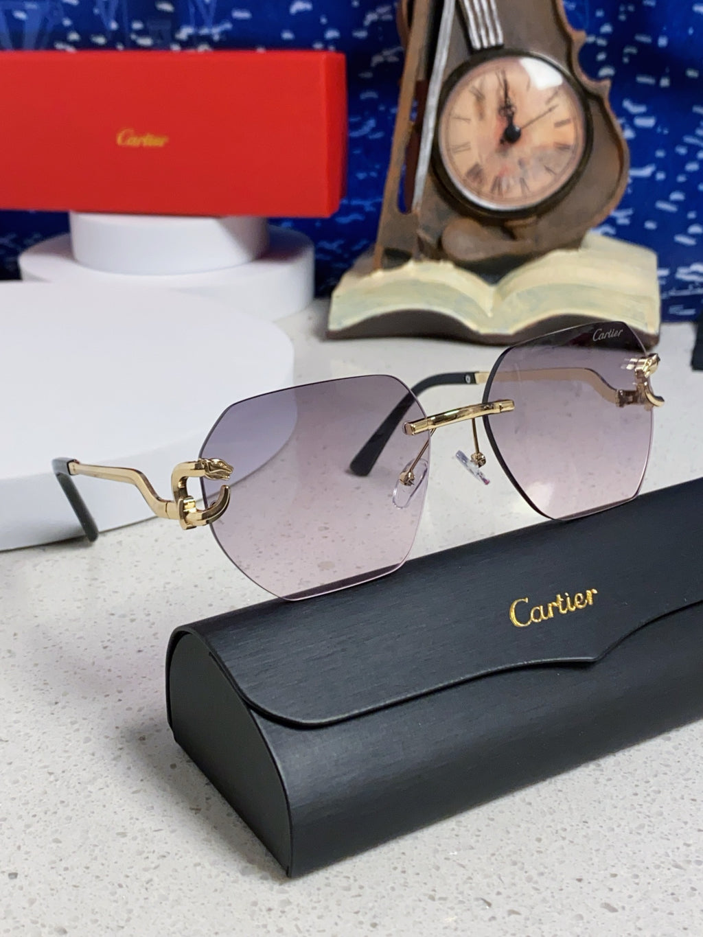 Cartier Lightweight Metal Rimless Silver Lens Sunglasses for Men & Wo - 158529 - detail image 10