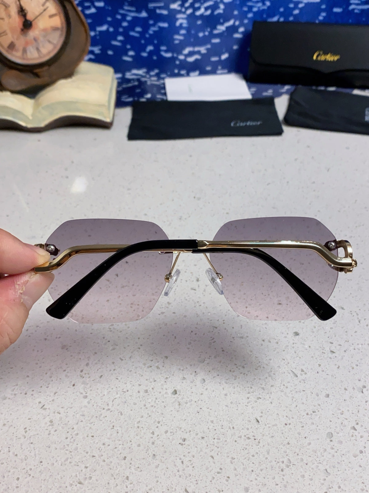 Cartier Lightweight Metal Rimless Silver Lens Sunglasses for Men & Wo - 158529 - detail image 5