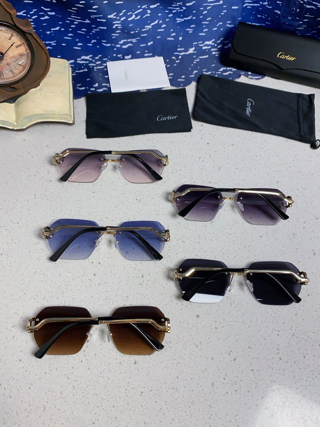 Cartier Lightweight Metal Rimless Silver Lens Sunglasses for Men & Wo - 158530 - detail image 11