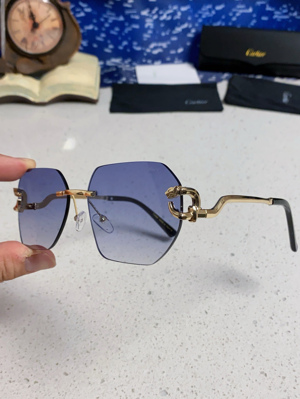 Cartier Lightweight Metal Rimless Silver Lens Sunglasses for Men & Wo - 158530 - detail image 6