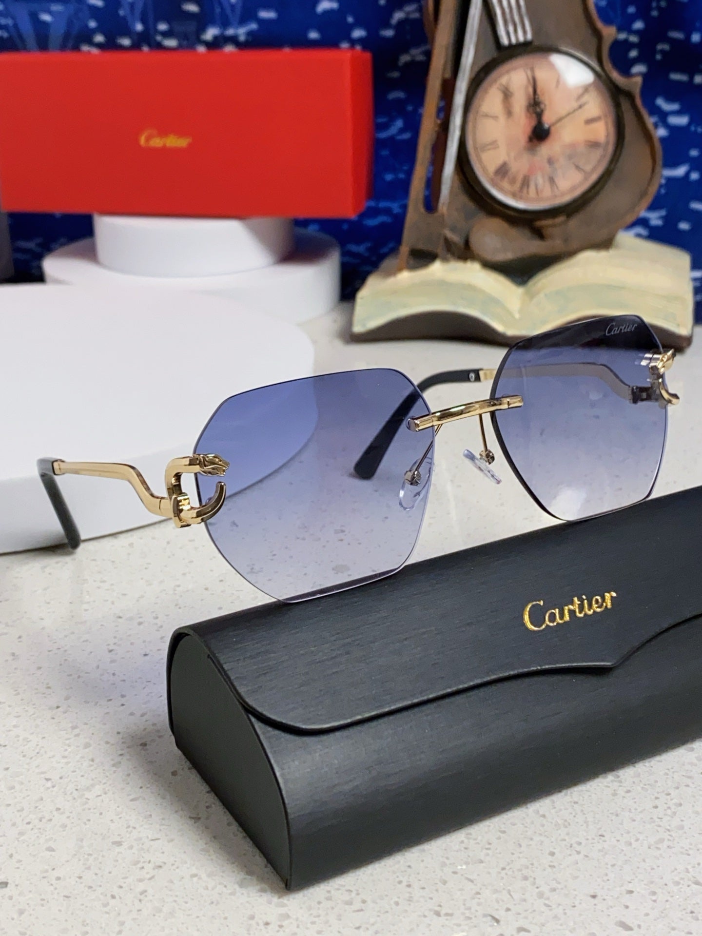 Cartier Lightweight Metal Rimless Silver Lens Sunglasses for Men & Wo - 158530 - detail image 10