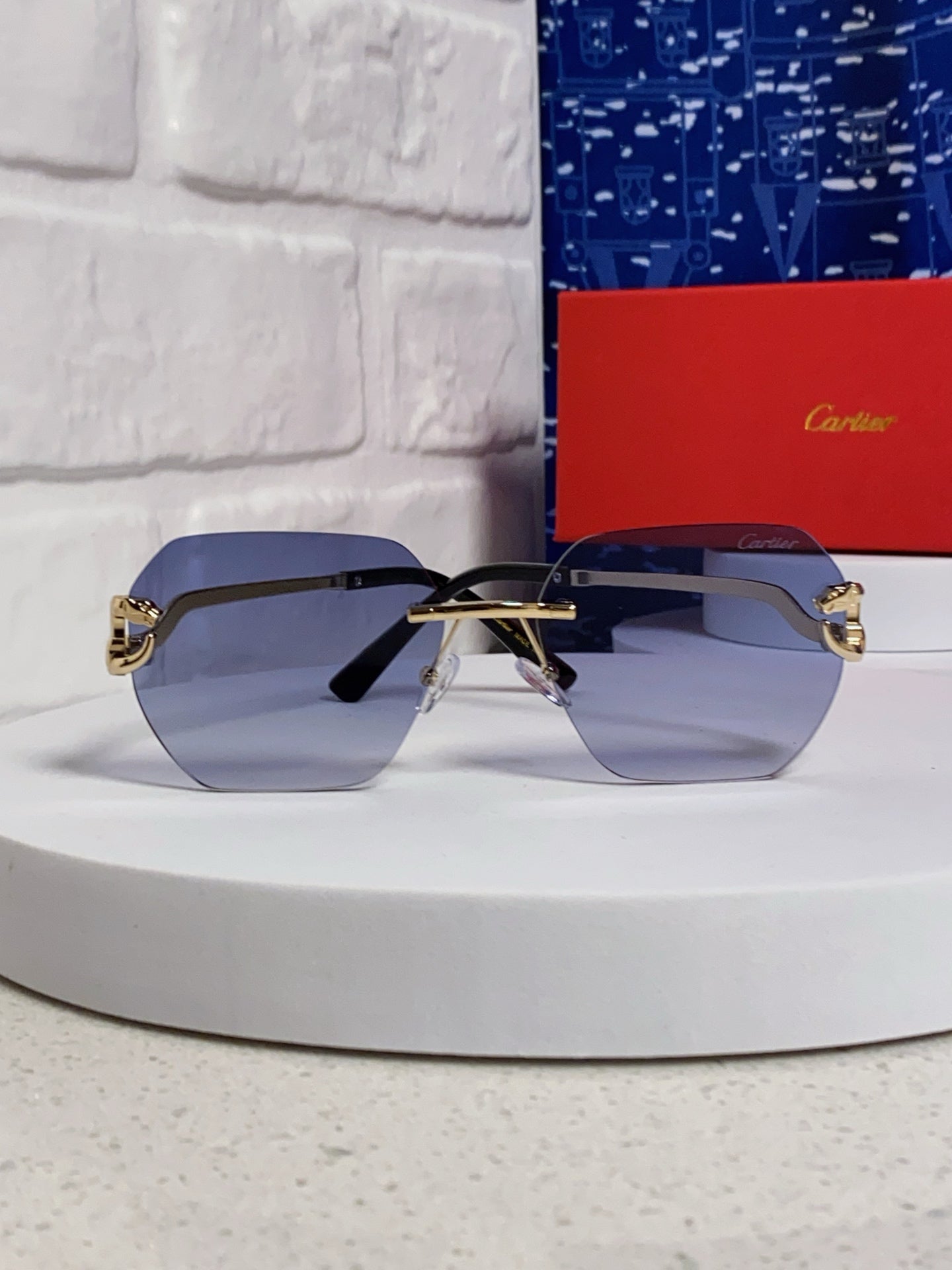 Cartier Lightweight Metal Rimless Silver Lens Sunglasses for Men & Wo - 158530 - detail image 2