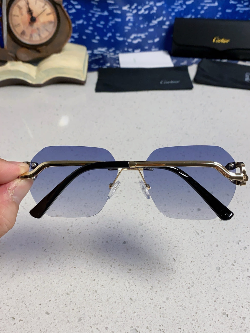 Cartier Lightweight Metal Rimless Silver Lens Sunglasses for Men & Wo - 158530 - detail image 5