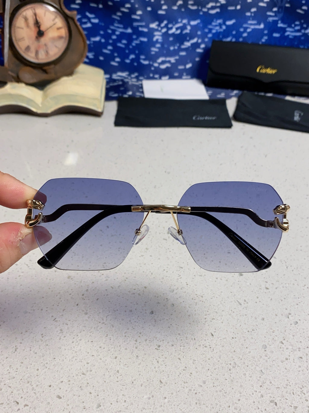 Cartier Lightweight Metal Rimless Silver Lens Sunglasses for Men & Wo - 158530 - detail image 4