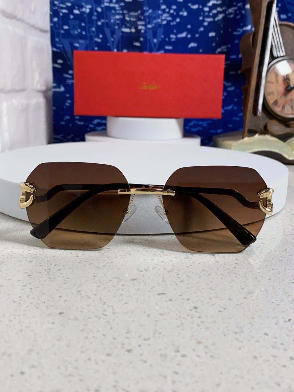 Cartier Lightweight Metal Rimless Brown Lens Sunglasses for Men & Wom - 432228 - detail image 9