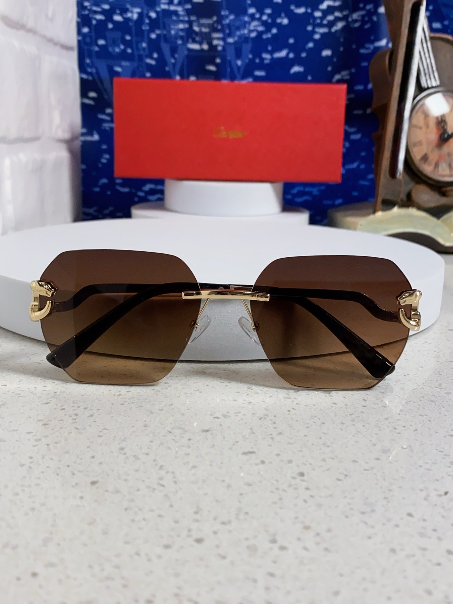 Cartier Lightweight Metal Rimless Brown Lens Sunglasses for Men & Wom - 158531 - detail image 9