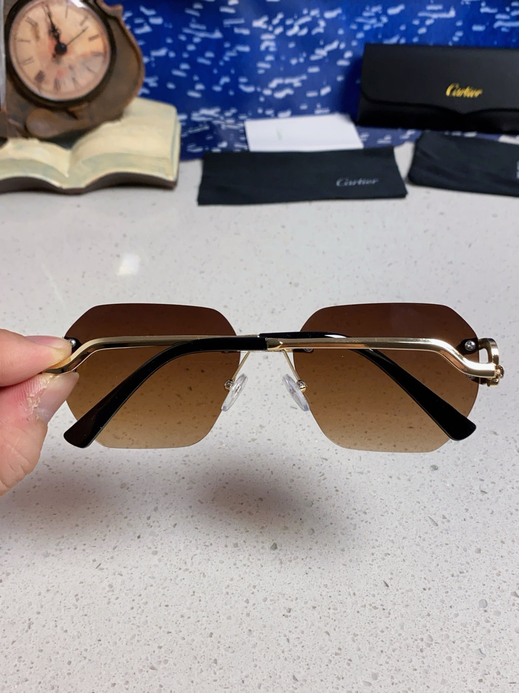 Cartier Lightweight Metal Rimless Brown Lens Sunglasses for Men & Wom - 158531 - detail image 5