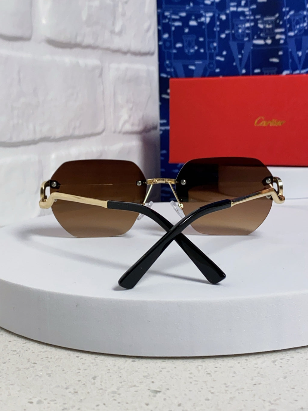 Cartier Lightweight Metal Rimless Brown Lens Sunglasses for Men & Wom - 158531 - detail image 3