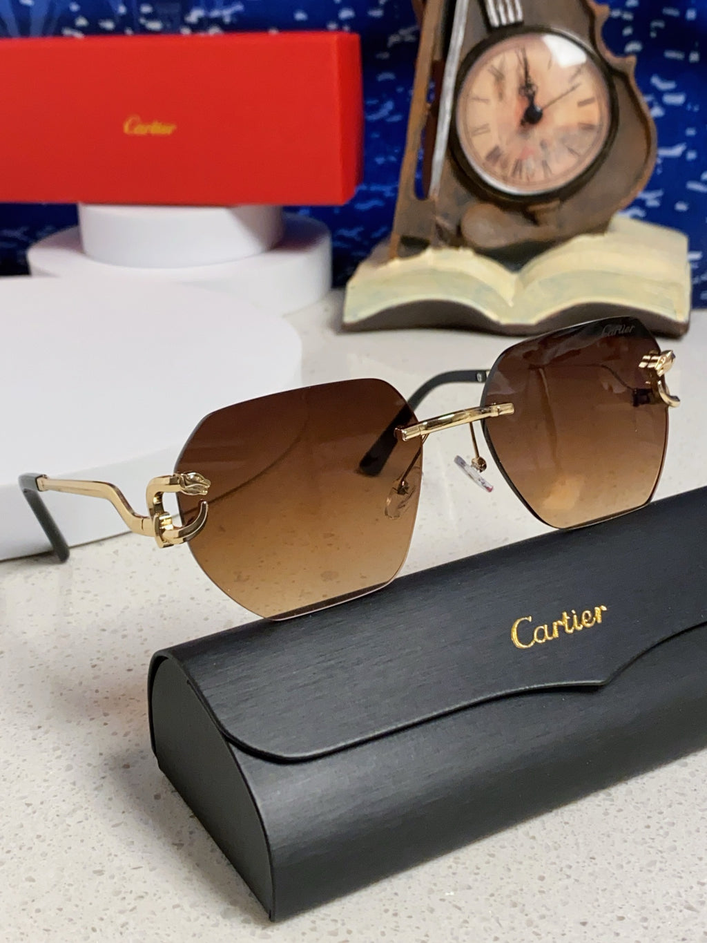 Cartier Lightweight Metal Rimless Brown Lens Sunglasses for Men & Wom - 158531 - detail image 10