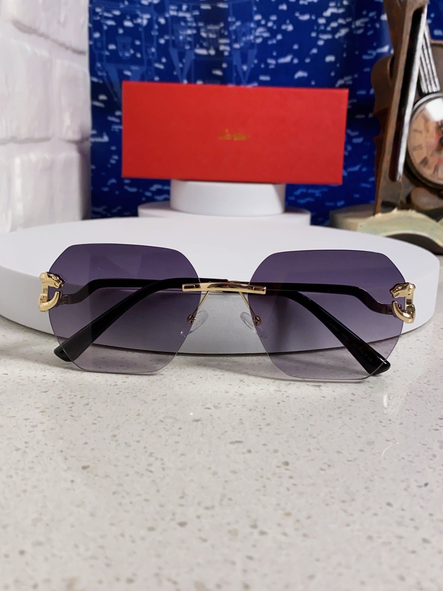 Cartier Lightweight Metal Rimless Silver Lens Sunglasses for Men & Wo - 158532 - detail image 9