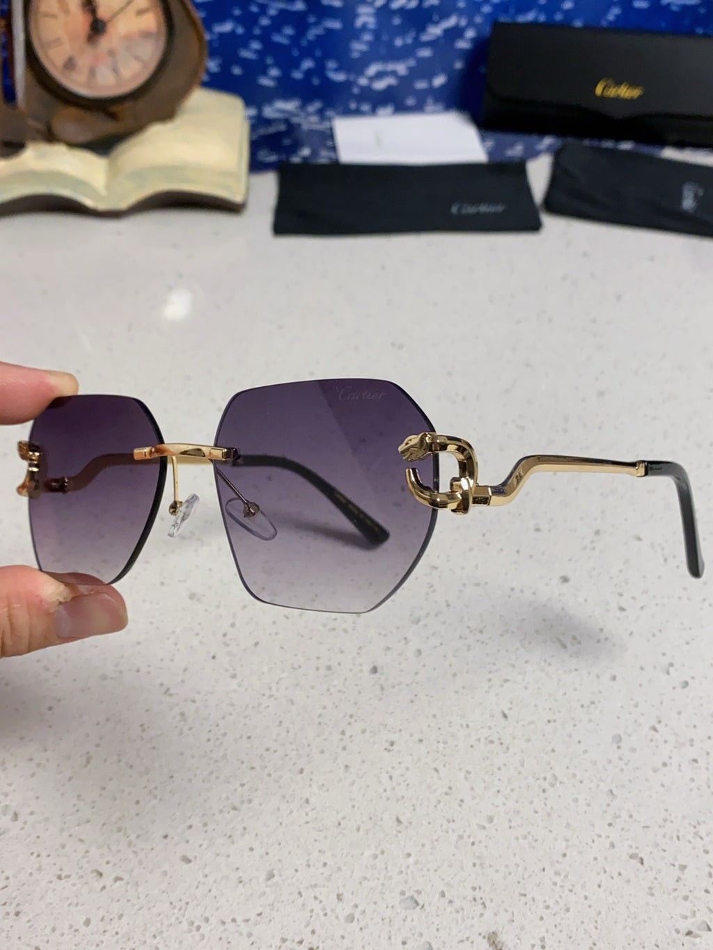 Cartier Lightweight Metal Rimless Silver Lens Sunglasses for Men & Wo - 158532 - detail image 6