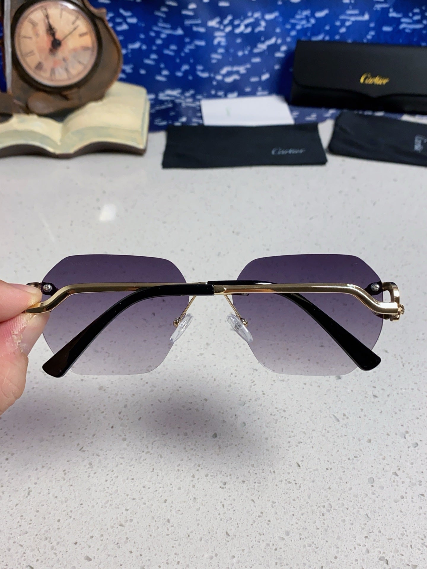 Cartier Lightweight Metal Rimless Silver Lens Sunglasses for Men & Wo - 432229 - detail image 5