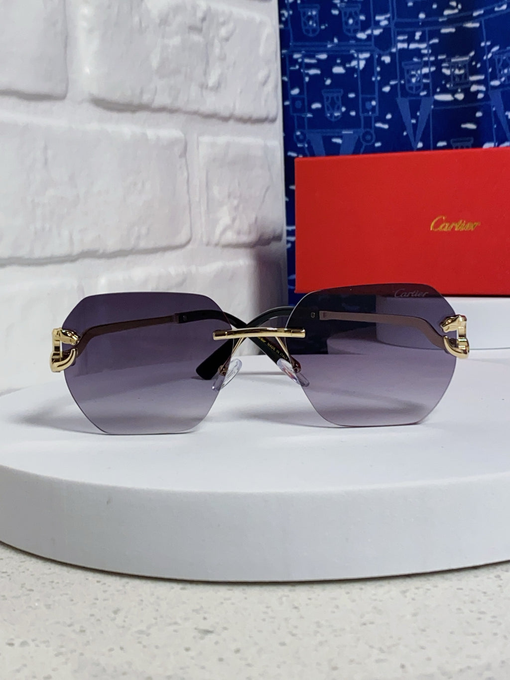 Cartier Lightweight Metal Rimless Silver Lens Sunglasses for Men & Wo - 158532 - detail image 2