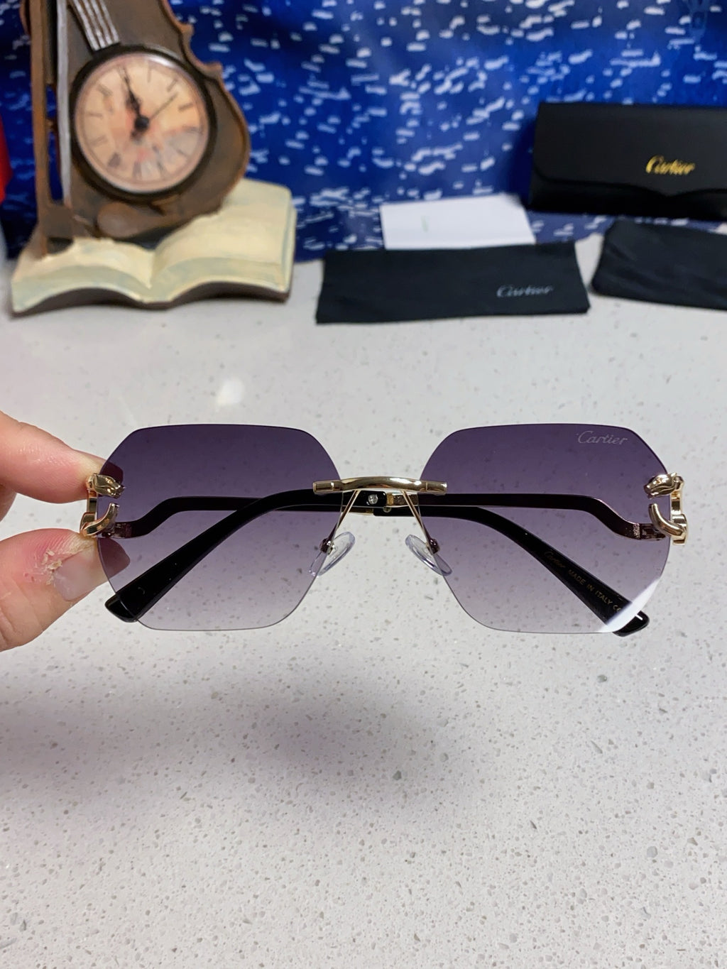 Cartier Lightweight Metal Rimless Silver Lens Sunglasses for Men & Wo - 158532 - detail image 4