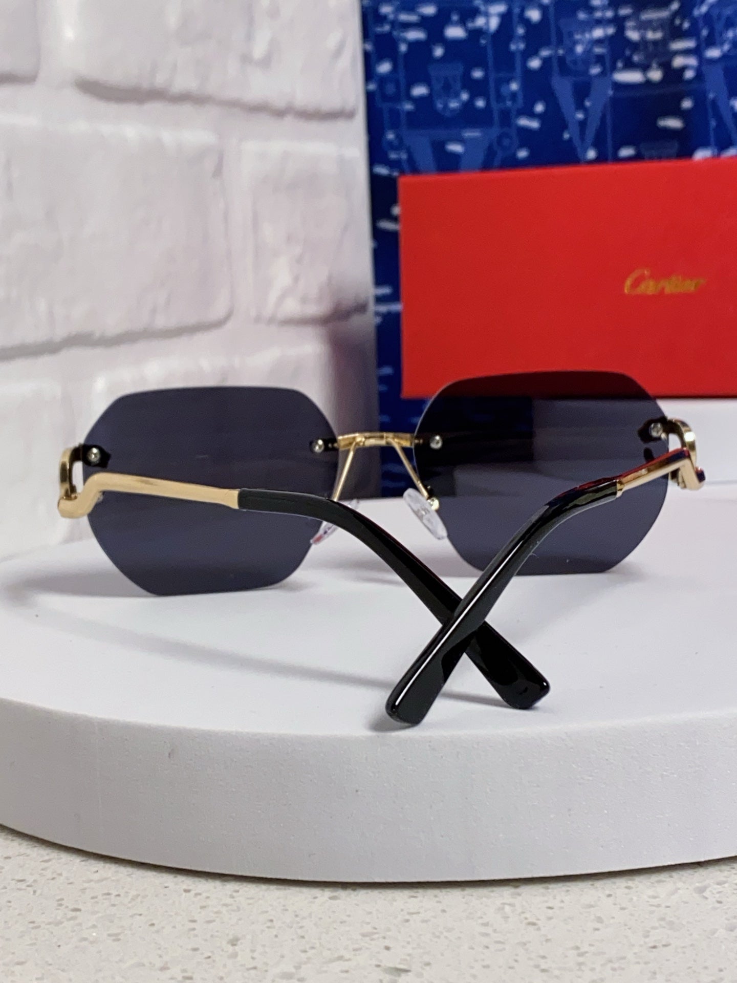 Cartier Lightweight Metal Rimless Black Lens Sunglasses for Men & Wom - 432230 - detail image 3