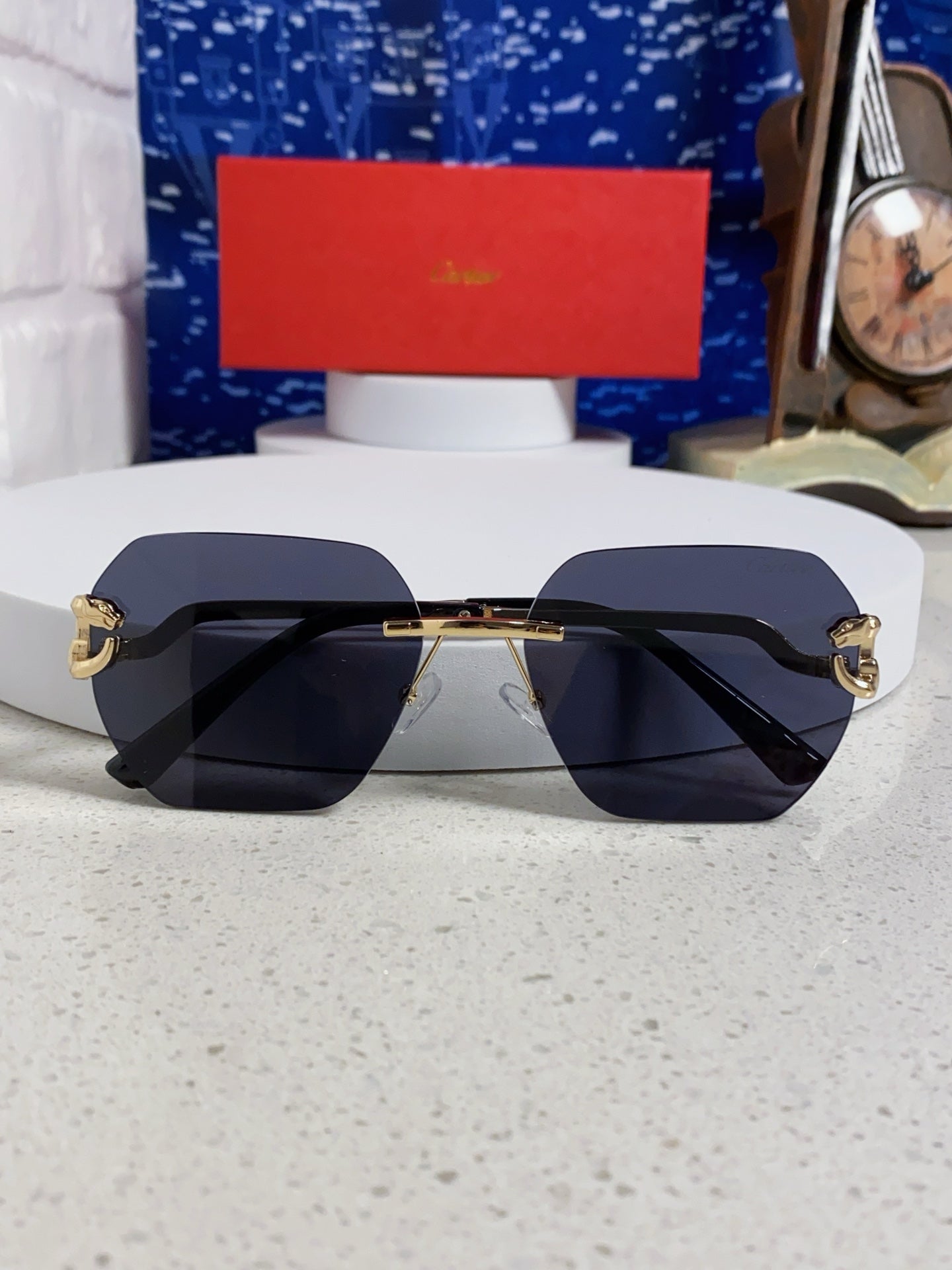 Cartier Lightweight Metal Rimless Black Lens Sunglasses for Men & Wom - 158533 - detail image 9