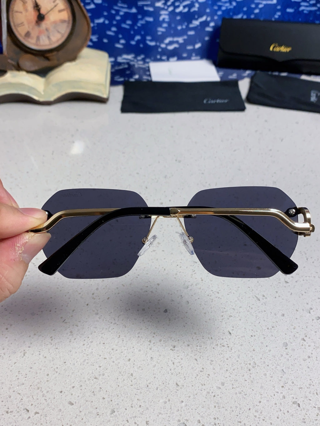 Cartier Lightweight Metal Rimless Black Lens Sunglasses for Men & Wom - 158533 - detail image 5