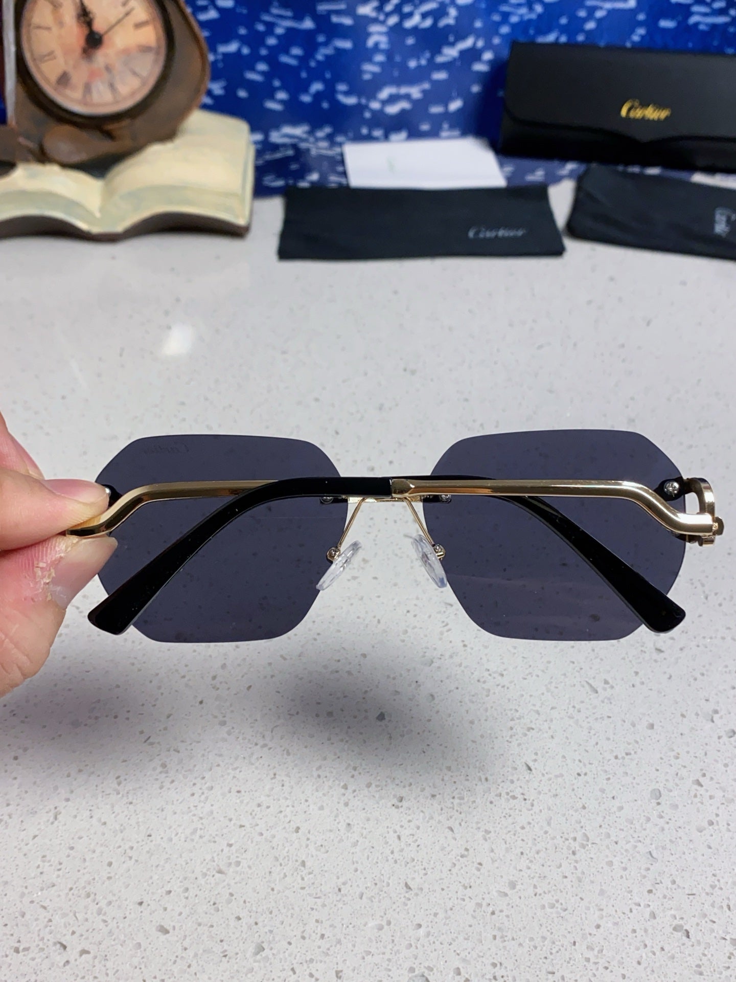 Cartier Lightweight Metal Rimless Black Lens Sunglasses for Men & Wom - 158533 - detail image 5
