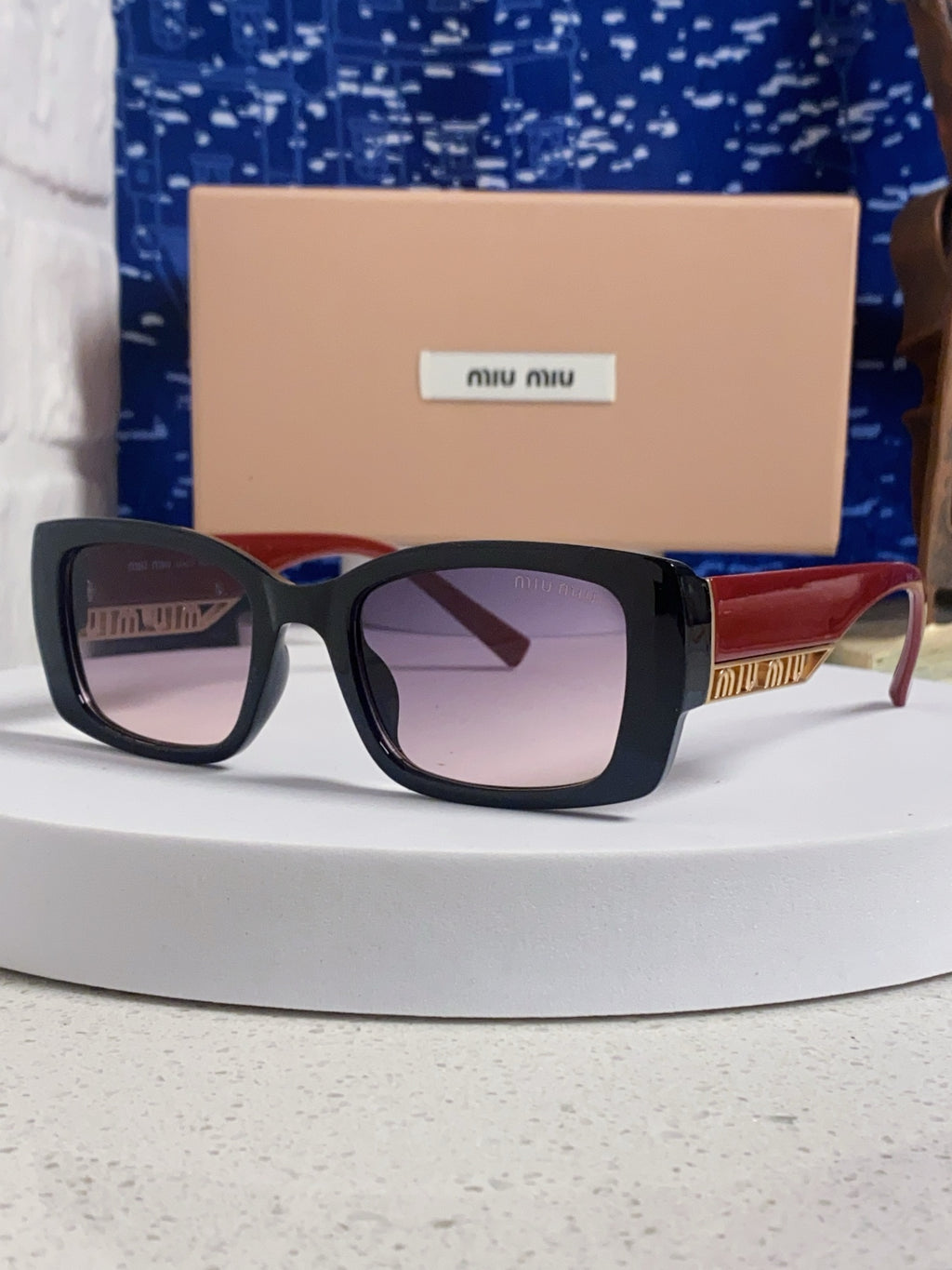 Miu Miu Polarized Square Blue Lens Sunglasses for Women