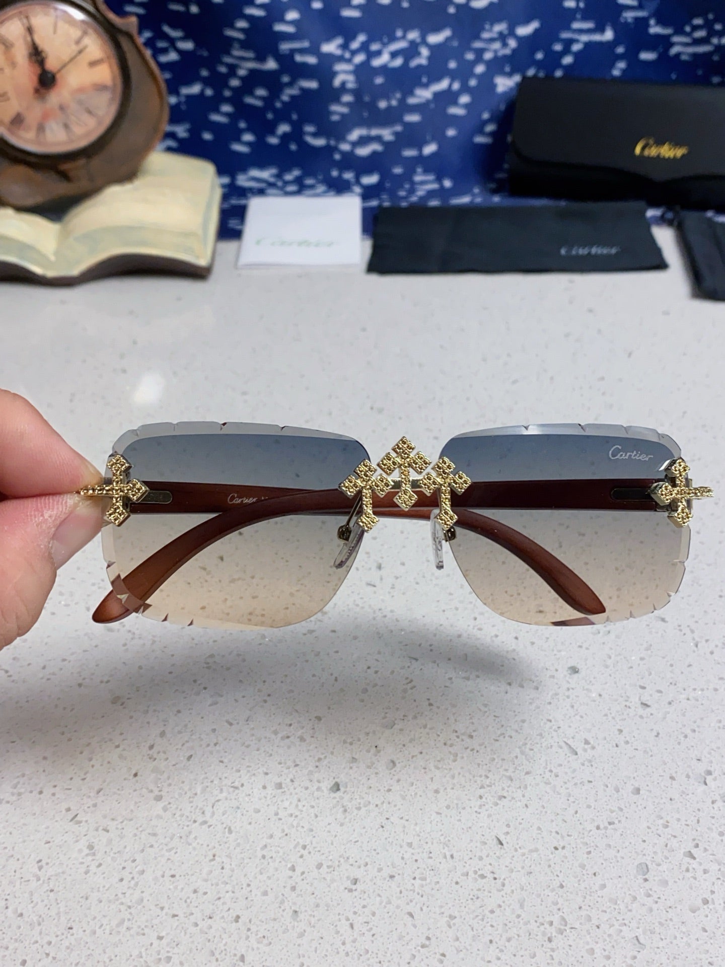 Cartier Lightweight Rimless Silver Lens Sunglasses for Men & Women - 415890 - detail image 4
