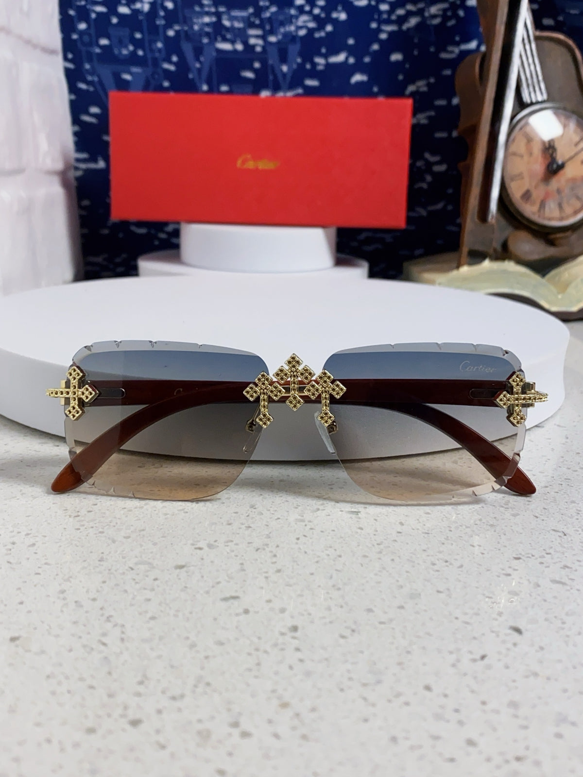 Cartier Lightweight Rimless Silver Lens Sunglasses for Men & Women - 493668 - detail image 10