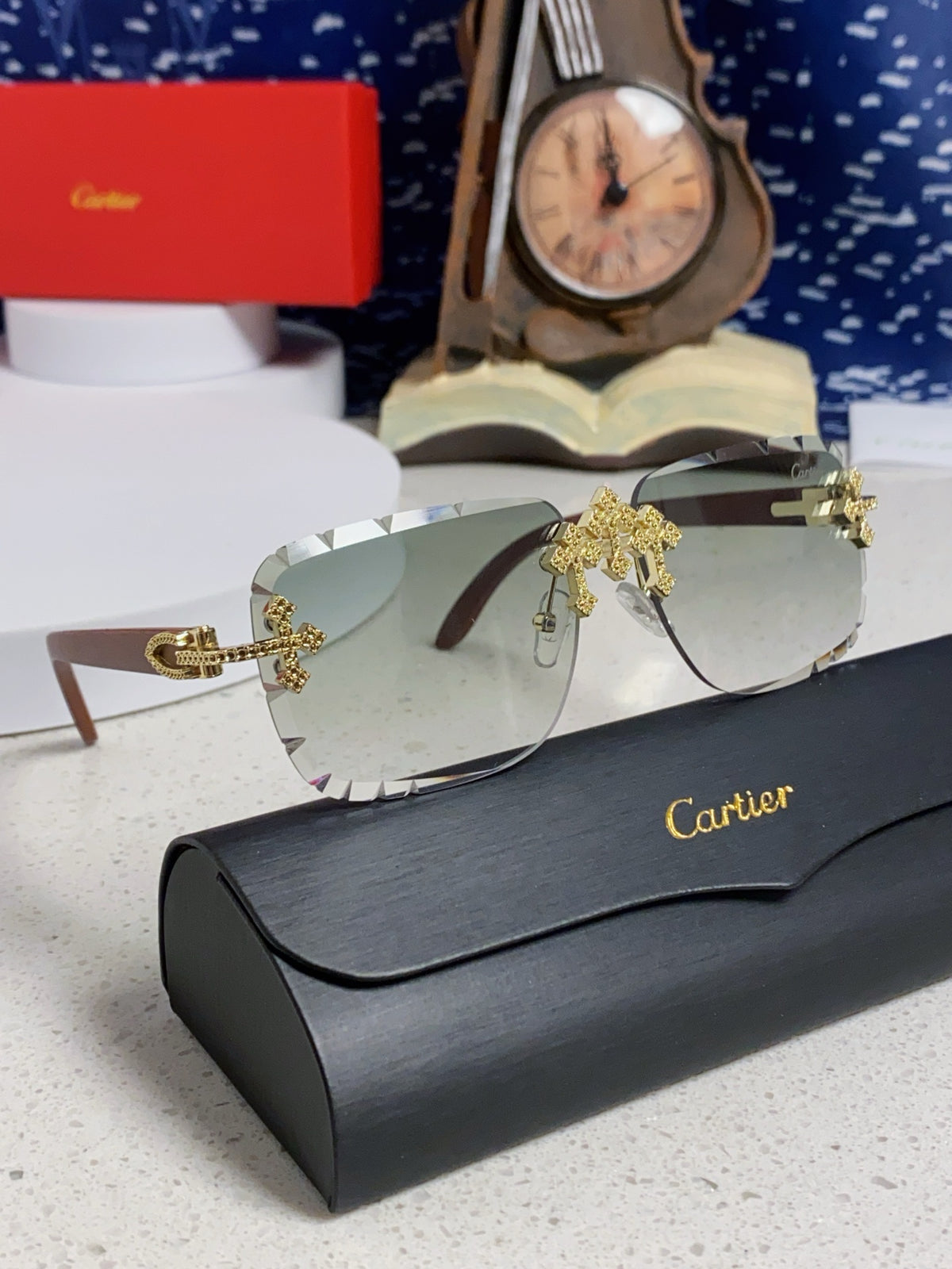 Cartier Lightweight Rimless Silver Lens Sunglasses for Men & Women - 493669 - detail image 11