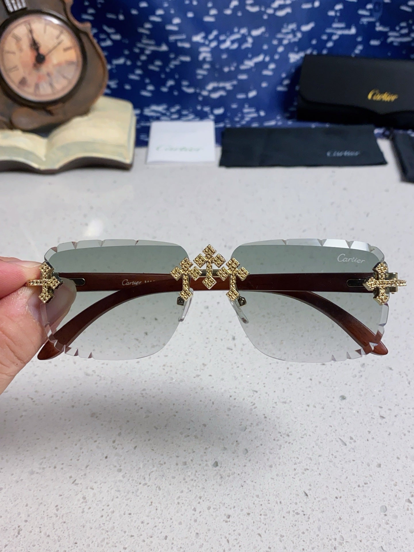 Cartier Lightweight Rimless Silver Lens Sunglasses for Men & Women - 493669 - detail image 4