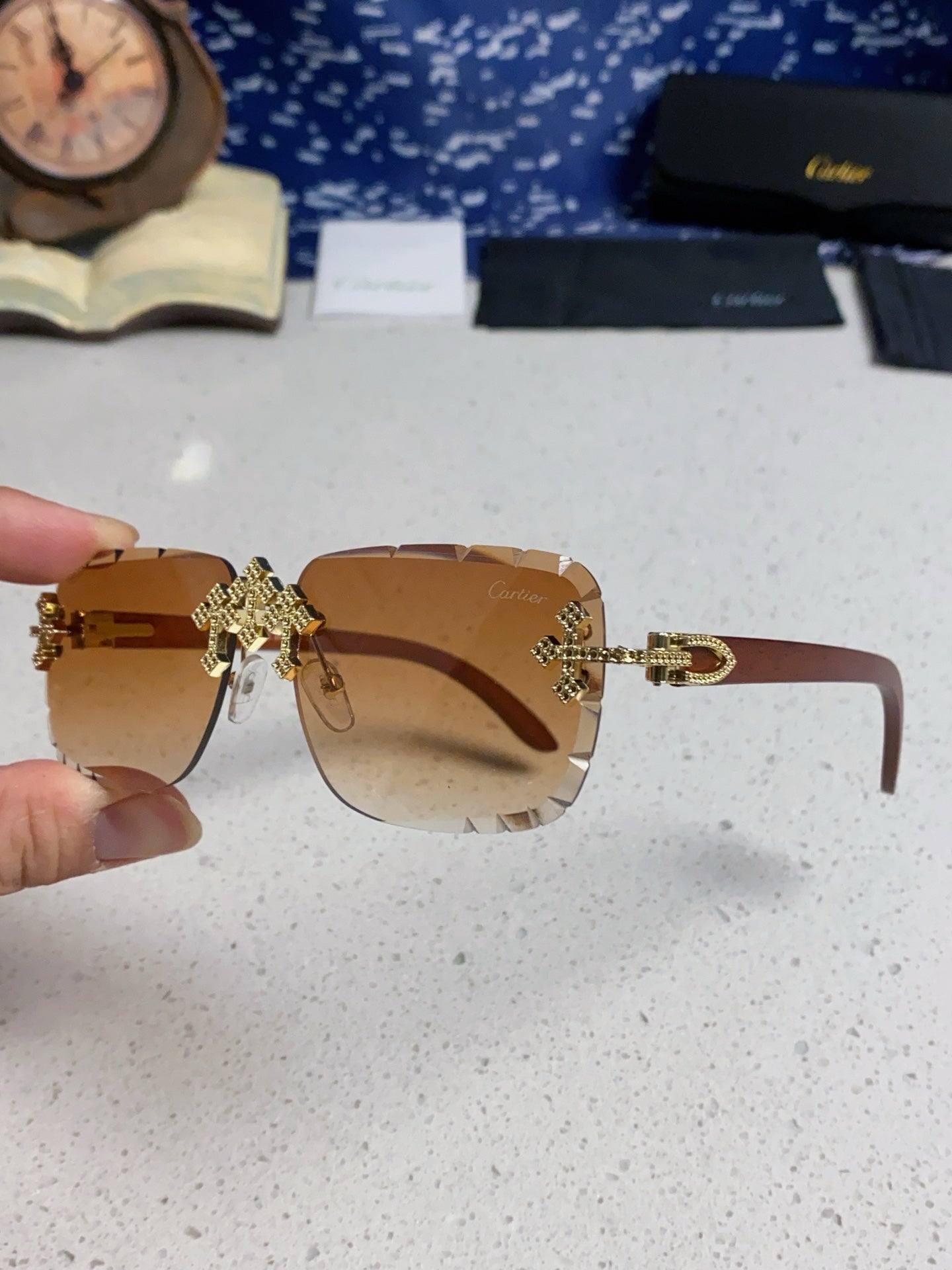 Cartier Lightweight Rimless Brown Lens Sunglasses for Men & Women - 493671 - detail image 6