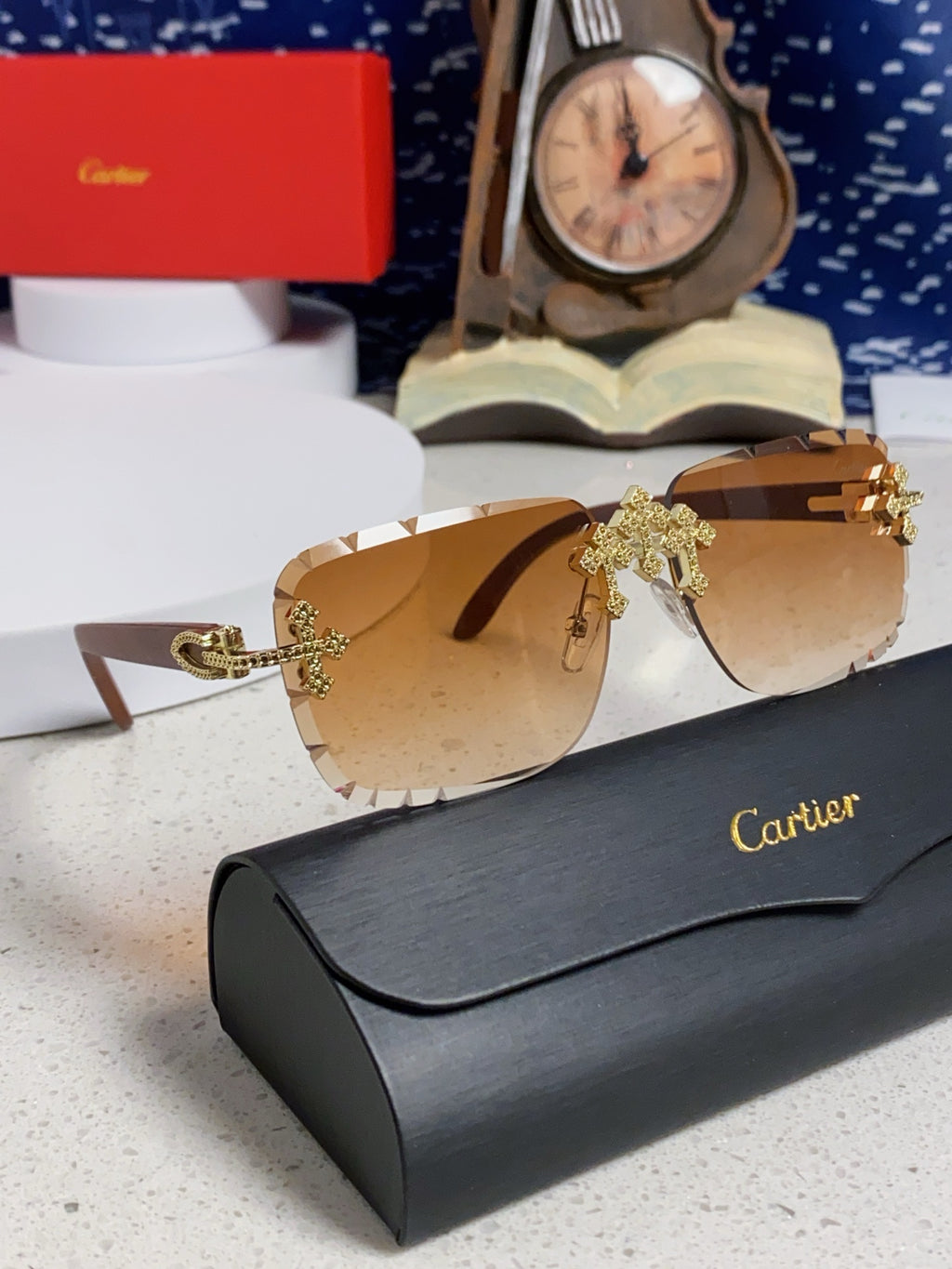 Cartier Lightweight Rimless Brown Lens Sunglasses for Men & Women - 415893 - detail image 10