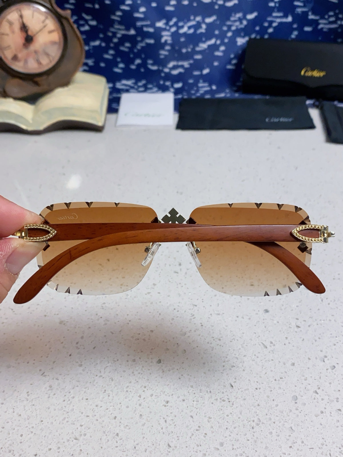 Cartier Lightweight Rimless Brown Lens Sunglasses for Men & Women - 415893 - detail image 4