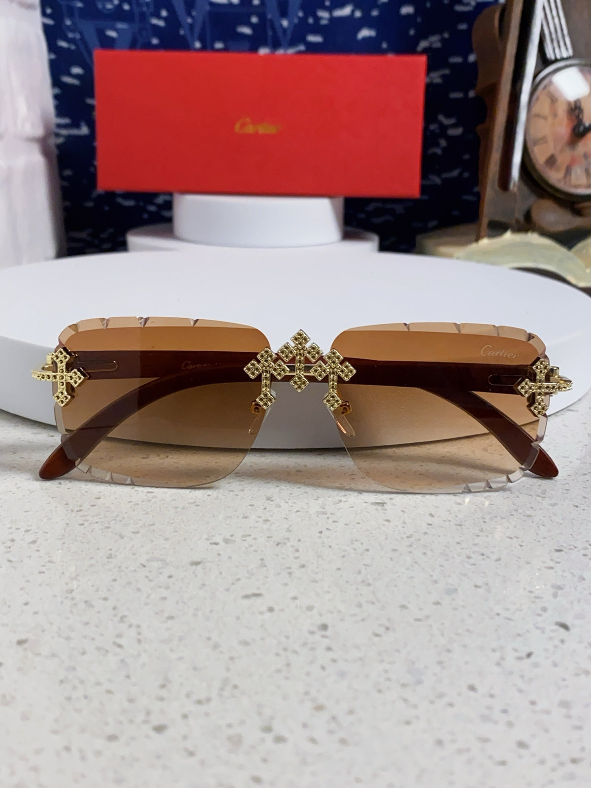 Cartier Lightweight Rimless Brown Lens Sunglasses for Men & Women - 415893 - detail image 9