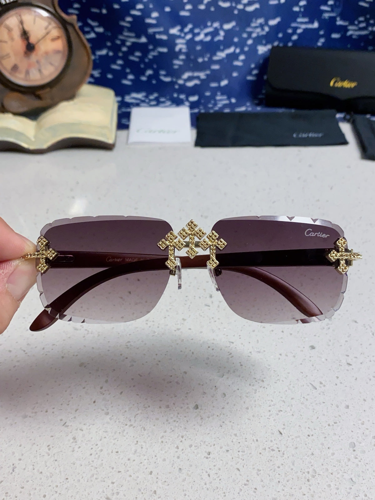 Cartier Lightweight Rimless Silver Lens Sunglasses for Men & Women - 415894 - detail image 4
